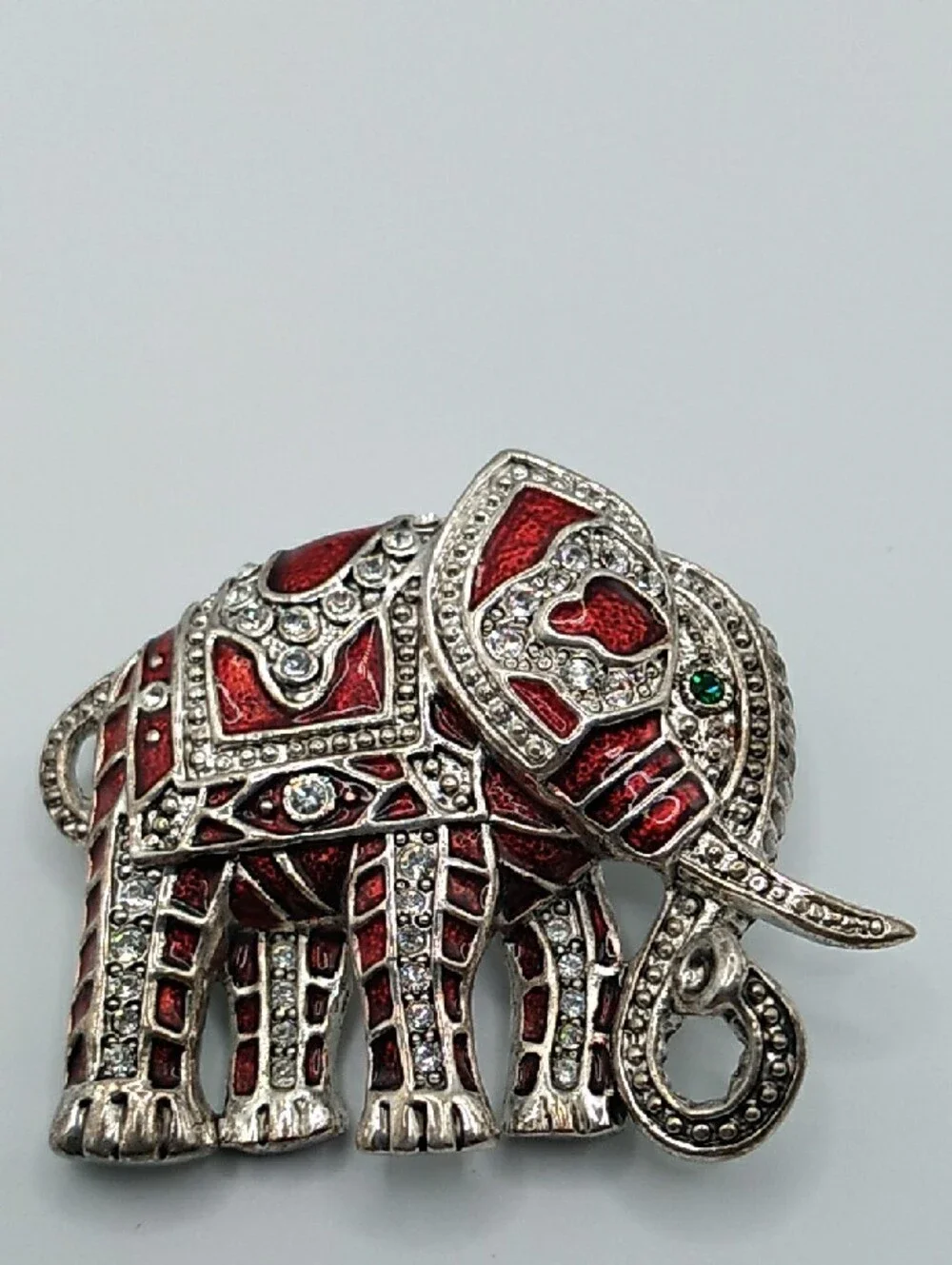 Vintage Red Enamel & Rhinestone Jeweled Elephant Brooch (S1) - Picture 8 of 11